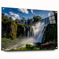 Large abstract depiction of a South American scenery in muted earth tones on acrylic glass.