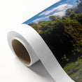 Art deco poster of a stylized Brazilian landscape in pastel shades on rolled canvas, ideal for nursery wall art.