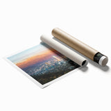 Extra large rolled print featuring a floral art scene of Santiago, Chile, in pastel shades.