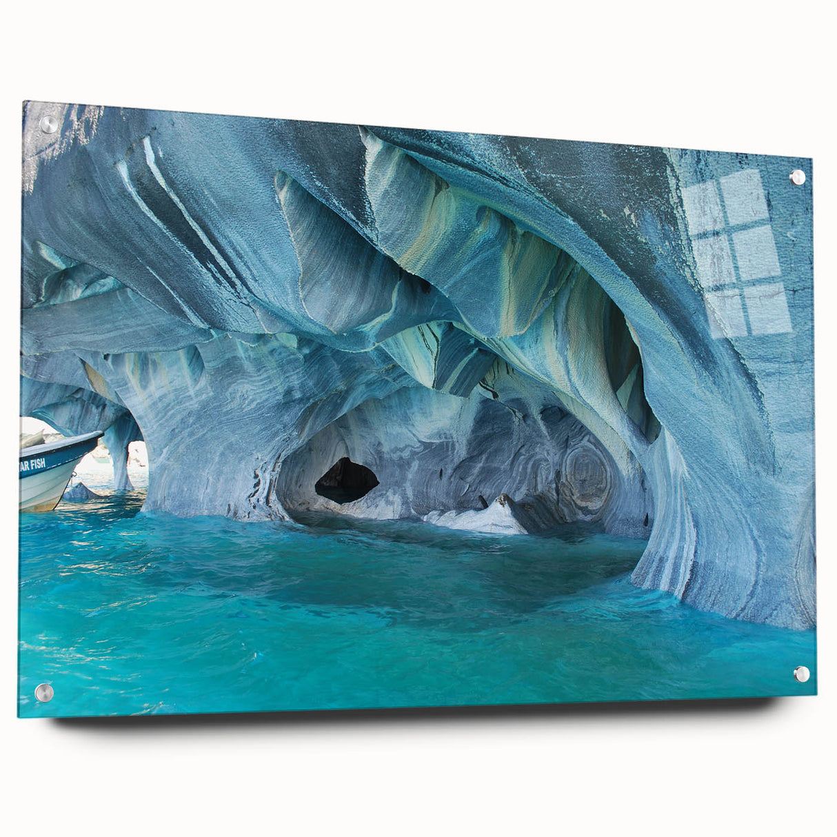 Acrylic print of a large abstract depiction of a Chilean landscape in earthy tones.