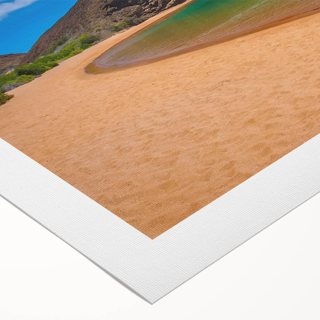 Art deco poster featuring a vibrant scene of the Galapagos Islands on rolled canvas, suitable for dining room wall art.