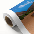 Art Deco poster of Galapagos scenery on rolled canvas, featuring soft pastel colors, ideal for nursery wall art.