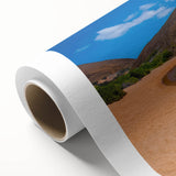 Art Deco poster of Galapagos scenery on rolled canvas, featuring soft pastel colors, ideal for nursery wall art.
