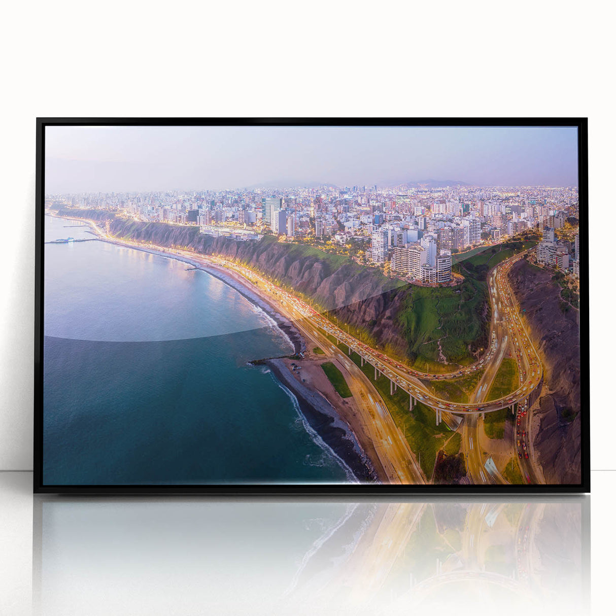 Large abstract wall art depicting a stylized South American scenery in muted earth tones on a framed acrylic.