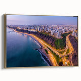 Framed canvas wall art featuring a vintage-style landscape painting of a Peruvian scenery in muted earth tones.