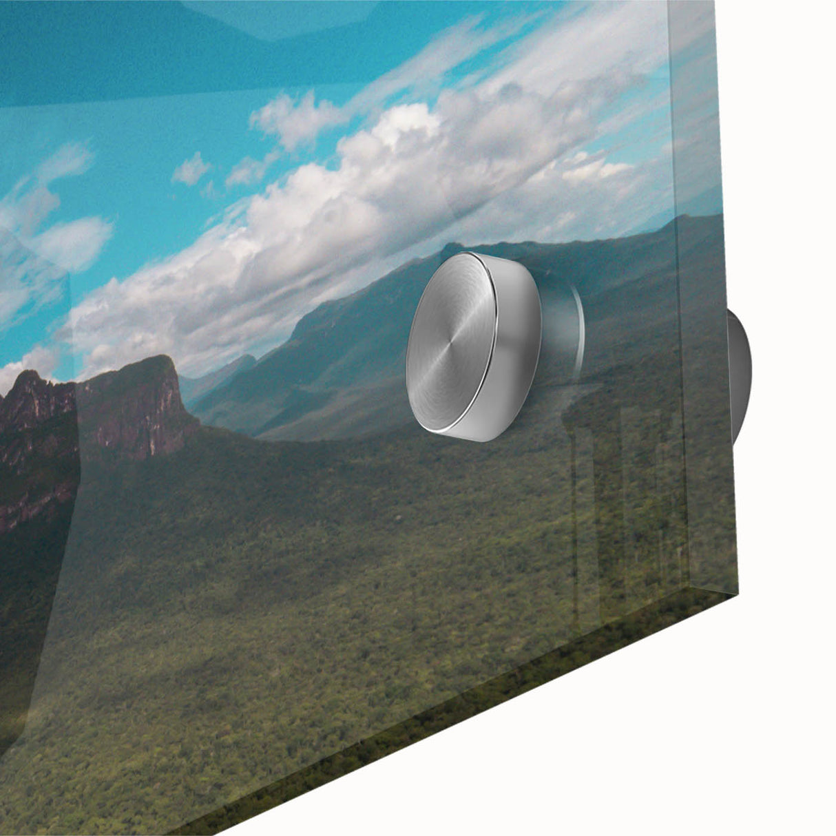 Large abstract wall art featuring a Venezuelan landscape in earth tones on acrylic glass, ideal for dining room ambiance.