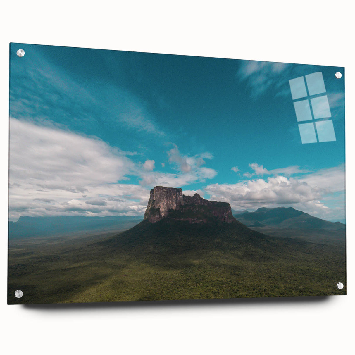 Acrylic print of a large abstract depiction of a Venezuelan landscape in vibrant earth tones, ideal for dining room decor.