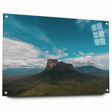 Acrylic print of a large abstract depiction of a Venezuelan landscape in vibrant earth tones, ideal for dining room decor.