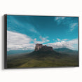Black and white framed canvas depicting a vintage landscape scene of a Venezuelan valley, ideal for bedroom wall art.
