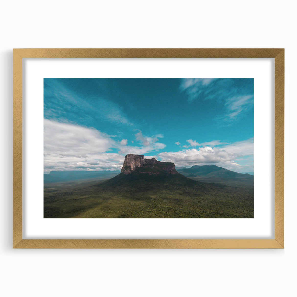 Extra large abstract art print of a Venezuelan landscape in muted earth tones on a framed canvas.