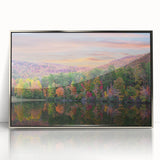 Mid-century modernist art depicting Alabama scenery in muted earth tones on a framed acrylic.