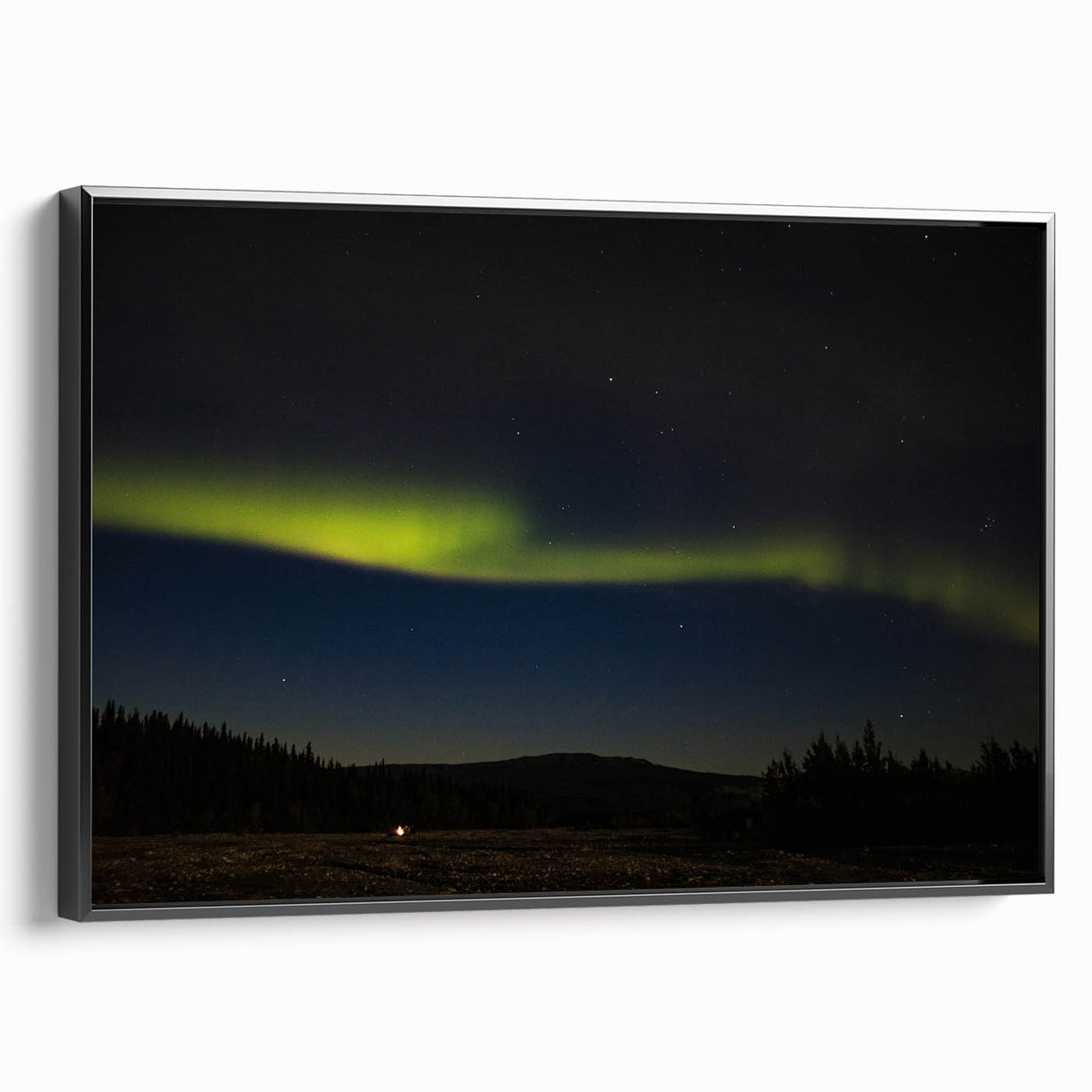 Black and white framed canvas of Denali, Alaska landscape, ideal for bedroom decor.