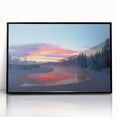 Large abstract wall art depicting a serene Alaskan landscape in cool blue and gray tones on a framed acrylic panel.