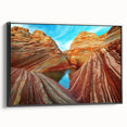 Black and white framed canvas featuring the Coyote Buttes in Arizona, ideal for bedroom landscape decor.