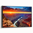 Black and white framed canvas of the Grand Canyon in a vintage poster style, ideal for bedroom wall decor.