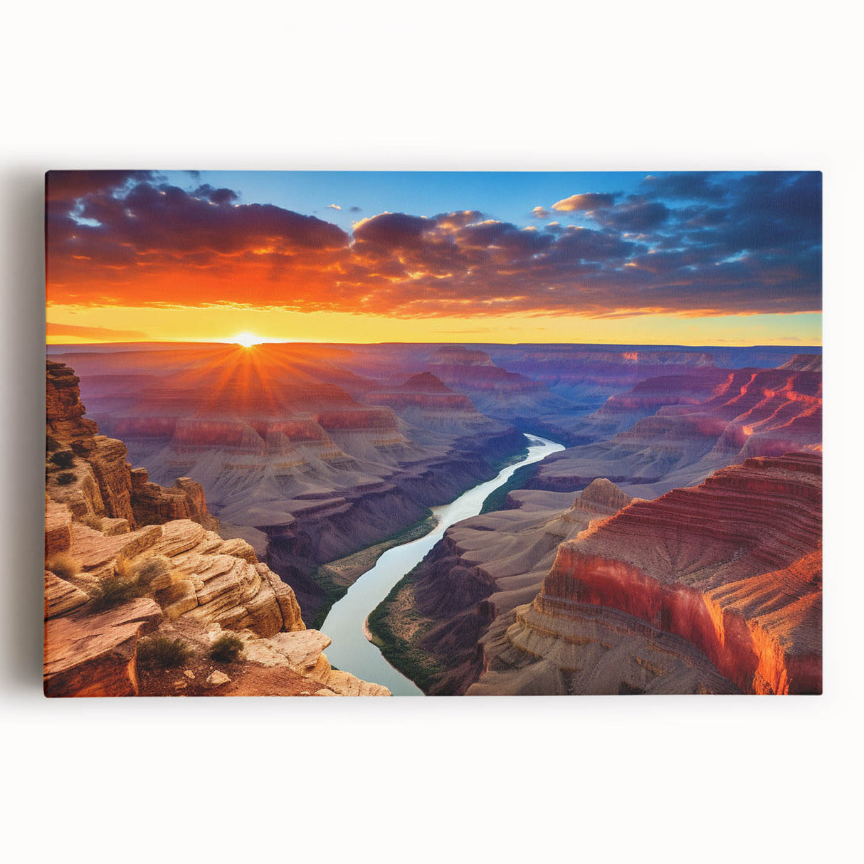 Black and white photograph of the Grand Canyon on stretched canvas, ideal for kitchen wall art.