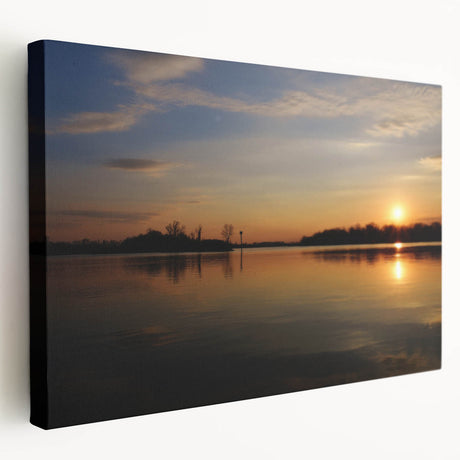 Large canvas print depicting a serene Arkansas landscape in soft green and blue tones, suitable for kitchen wall art.