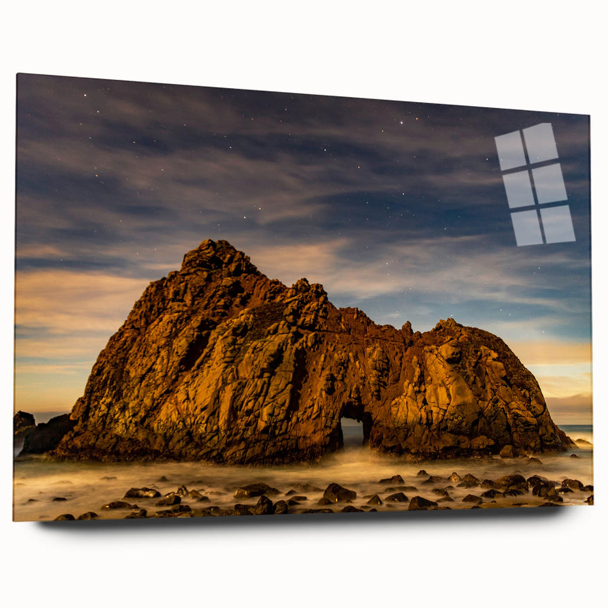 Acrylic print of Big Sur coastline in muted earth tones, ideal for bedroom or dining room art.