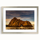 Textured art print of abstract Big Sur landscape in muted earth tones on a framed canvas, suitable for bedroom decor.