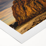 Art deco poster of California's Big Sur coastline in muted earth tones on rolled canvas, suitable for dining room wall art.
