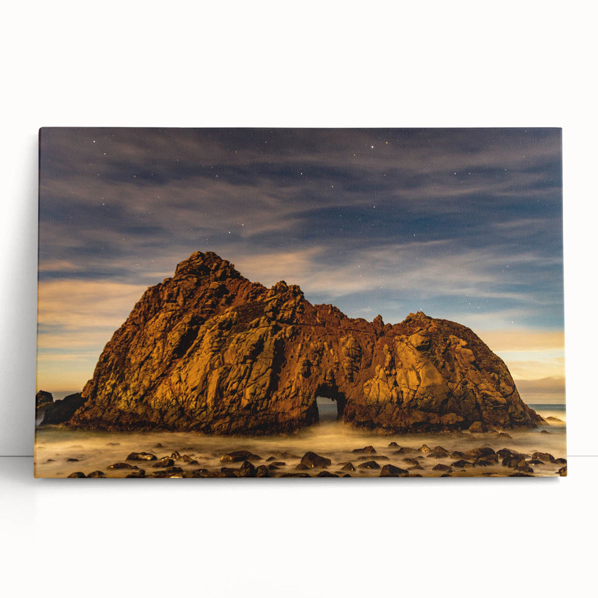 Black and white photo of Big Sur on stretched canvas, ideal for kitchen wall art or bedroom ambiance.