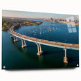 Large abstract wall art of Coronado, California in vibrant blue tones on acrylic glass.
