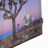 Large abstract wall art featuring a Joshua Tree in muted earth tones on acrylic glass, ideal for dining room ambiance.