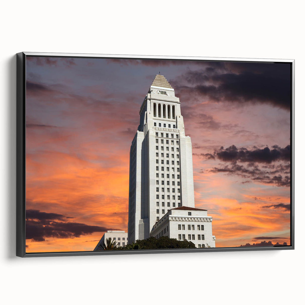 Black and white landscape art painting of Los Angeles on a framed canvas, ideal for bedroom wall decor.