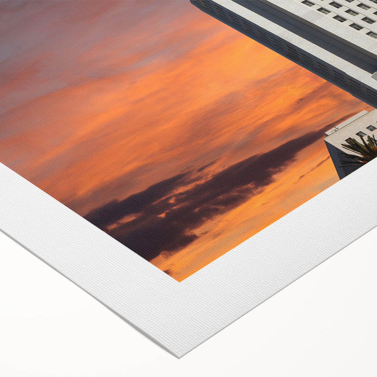Art deco poster of Los Angeles skyline in muted gray and blue tones on rolled canvas, suitable for dining room wall art.