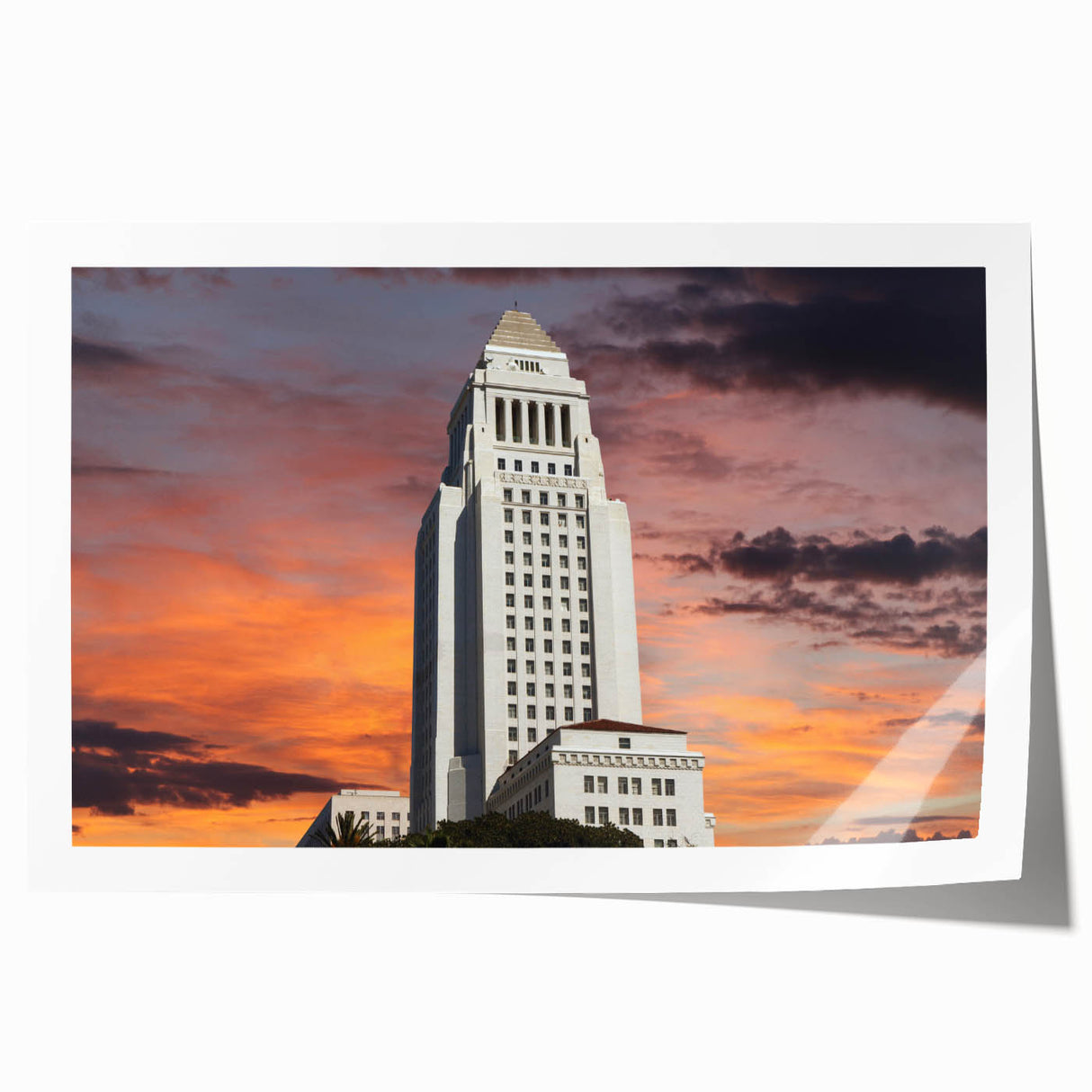 Los Angeles skyline in muted gray and blue tones on extra large rolled canvas, ideal for art wall dining room.
