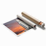 Extra large rolled print of Los Angeles scenery with vibrant floral elements, ideal for classy bathroom wall art.