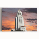 Black and white photo of Los Angeles skyline on stretched canvas, ideal for kitchen wall art.