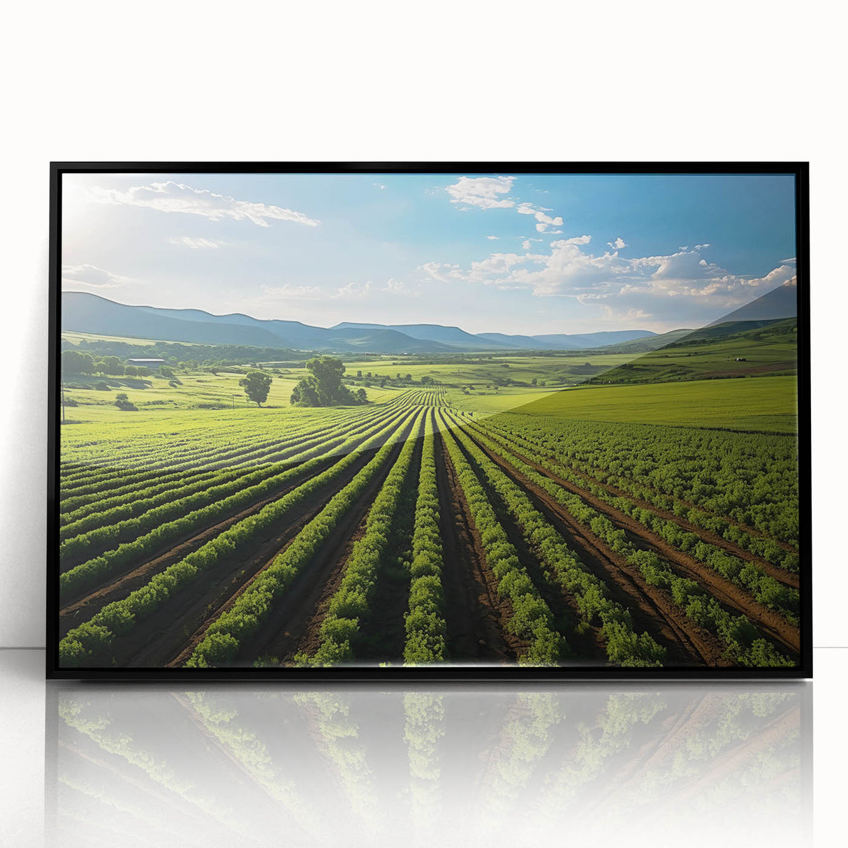 Large abstract wall art of Napa Valley with muted earth tones on framed acrylic, suited for modern living room decor.
