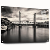 Acrylic print of a large abstract depiction of Sacramento, featuring vibrant blue and green tones.