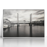 Art deco style Sacramento skyline with pastel shades on a white framed acrylic, ideal for modern nursery wall decor.