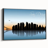 Black and white framed canvas featuring a vintage-style San Diego landscape, ideal for bedroom wall art.