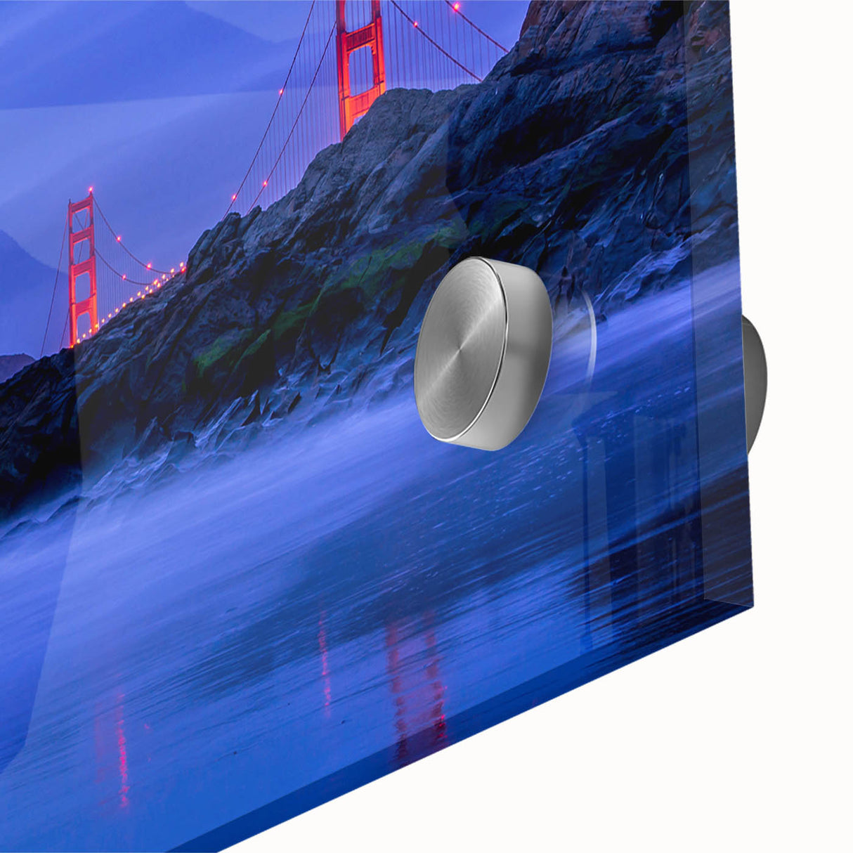 Large abstract depiction of San Francisco in muted earth tones on acrylic glass, suitable for dining room art.