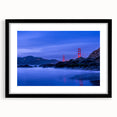 Extra large abstract art print of San Francisco skyline in vibrant colors on a textured canvas, framed in black.