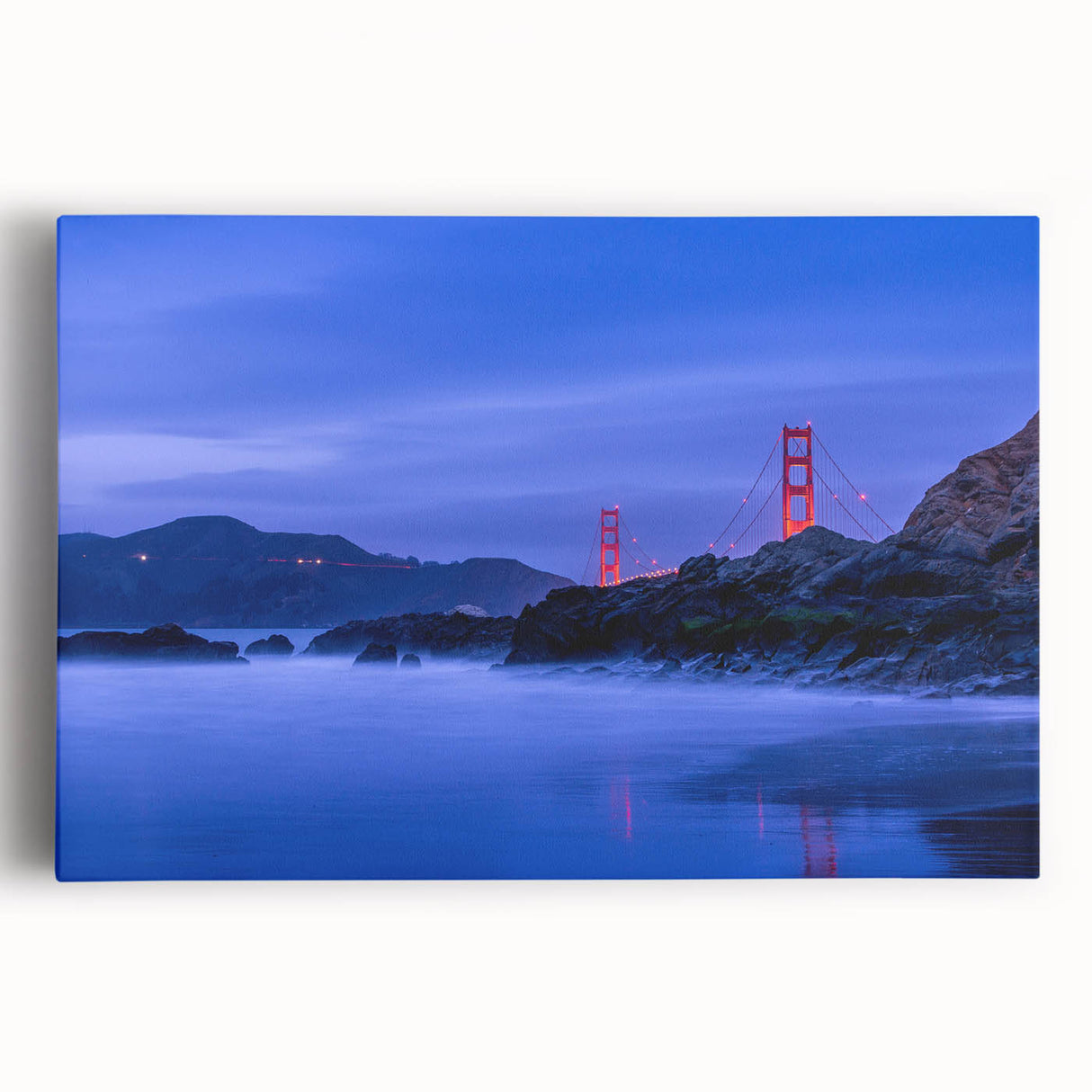 Black and white stretched canvas of San Francisco skyline, ideal for kitchen wall art.