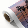 Art deco poster of Santa Barbara scenery in soft pastel shades on rolled canvas.