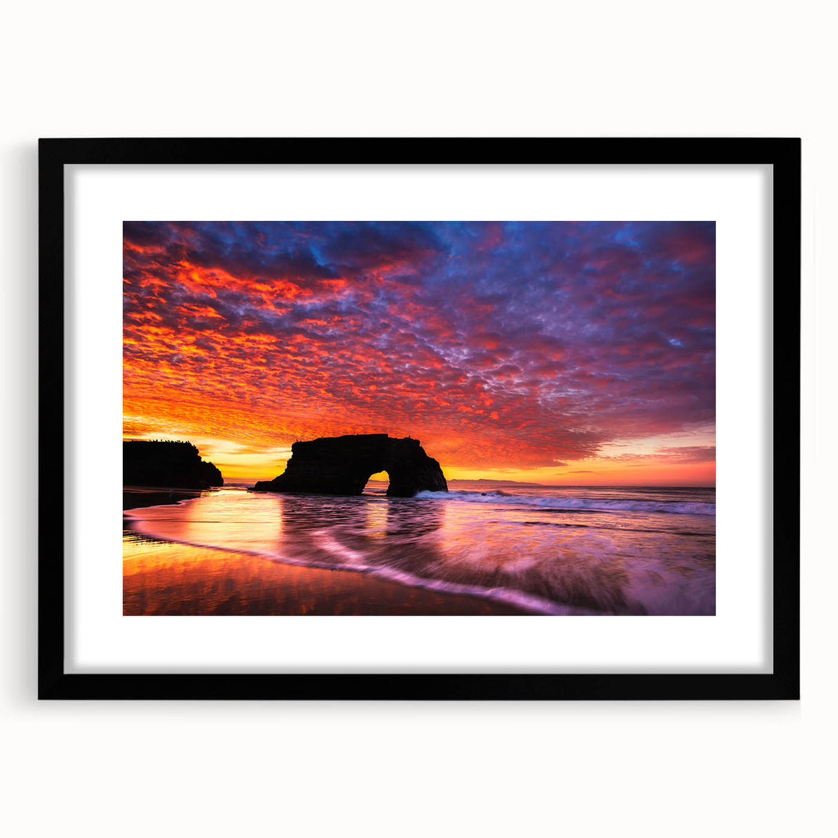 Extra large abstract art print featuring a textured, colorful depiction of Santa Cruz, ideal for living room decor.