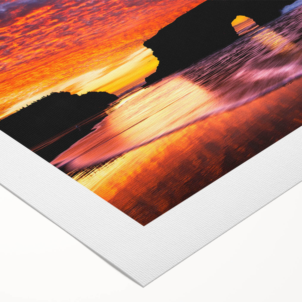 Art deco poster of Santa Cruz with muted blue and peach tones on rolled canvas, suitable for dining room decor.