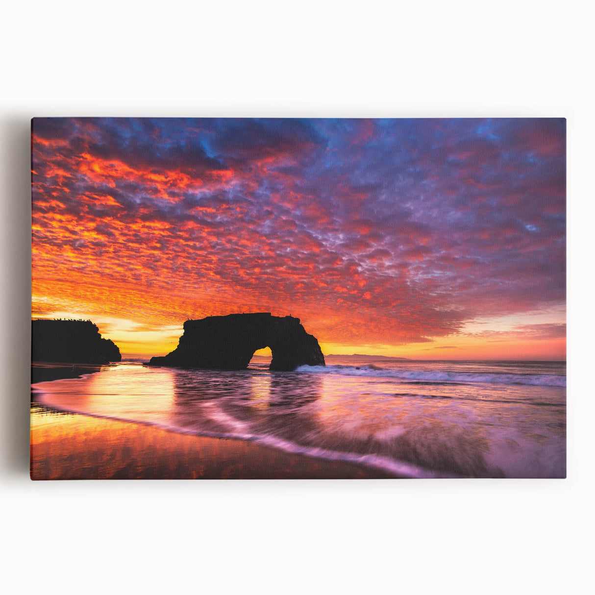 Black and white photo of the Santa Cruz coastline on large stretched canvas, ideal for kitchen wall art.