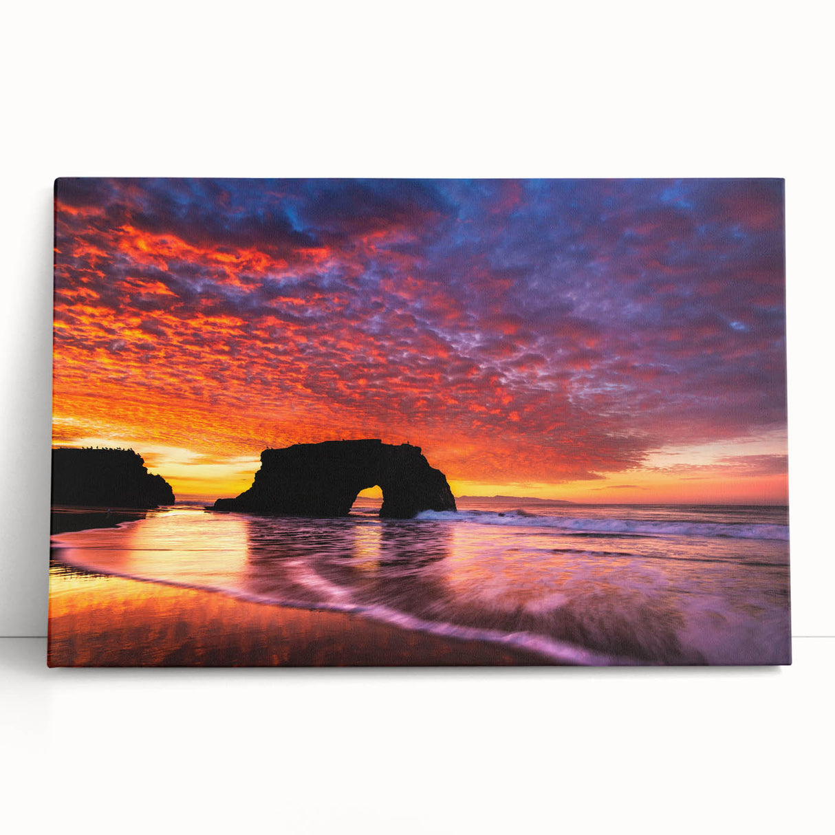 Black and white stretched canvas of Santa Cruz scenery, ideal for kitchen wall art or bedroom decor.