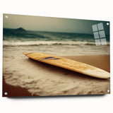 Acrylic print of the Santa Monica skyline in muted gray and blue tones, ideal for modern bedroom or dining room decor.