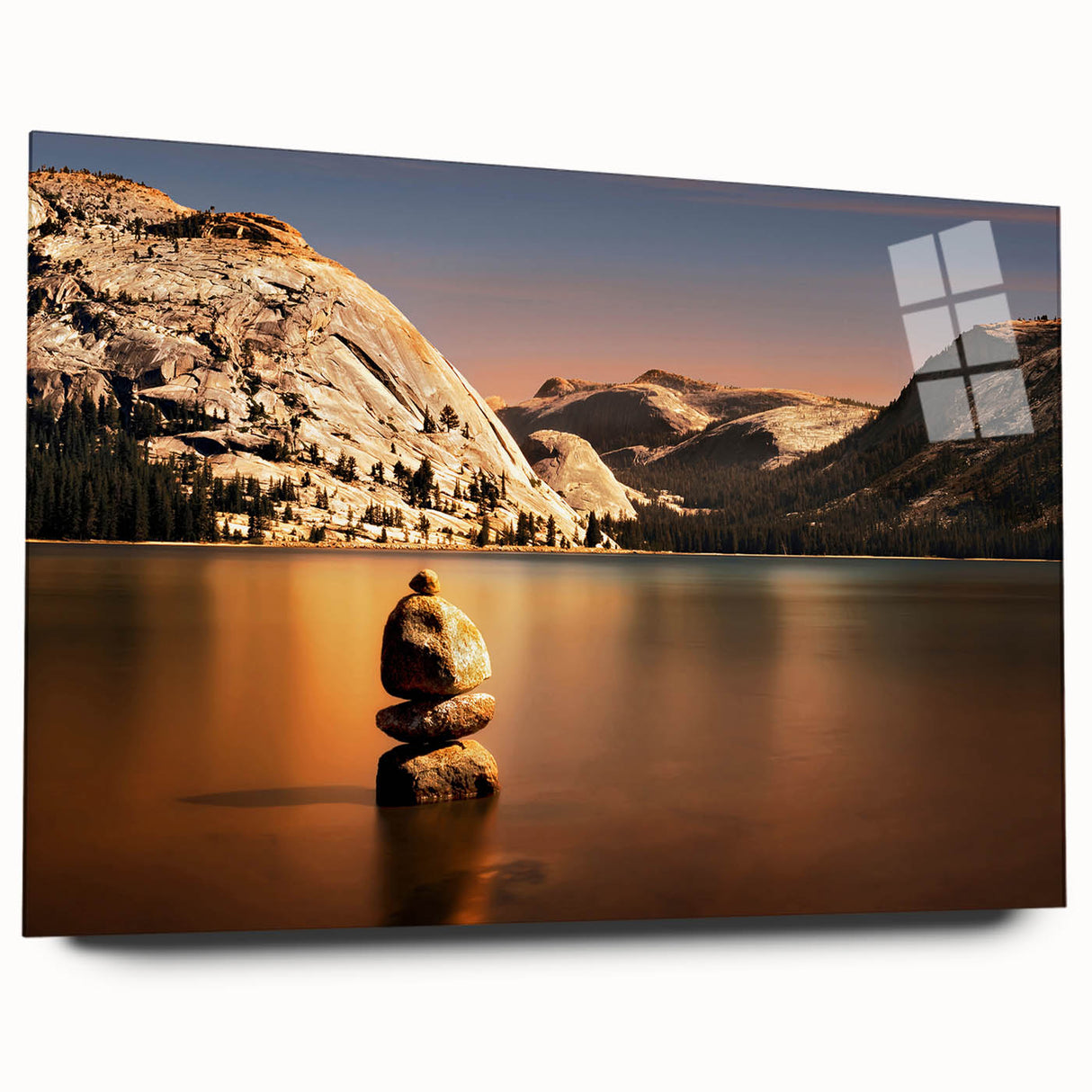 Large abstract depiction of Yosemite landscape on acrylic glass, using earth tones, suitable for bedroom or dining room art.