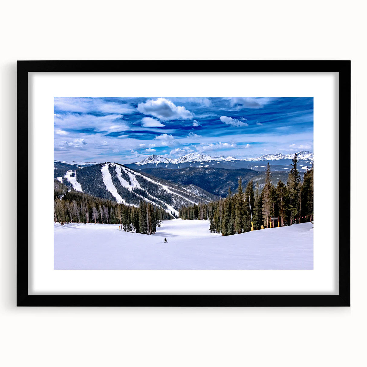Abstract art print of Boulder, Colorado, featuring vibrant, textured colors on a large framed canvas.