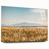 Large abstract wall art of Pikes Peak in muted earth tones on acrylic glass, ideal for bedroom or dining room decor.