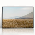 Large abstract wall art depicting Pikes Peak, Colorado in muted earth tones on a framed acrylic.