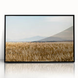 Large abstract wall art depicting Pikes Peak, Colorado in muted earth tones on a framed acrylic.